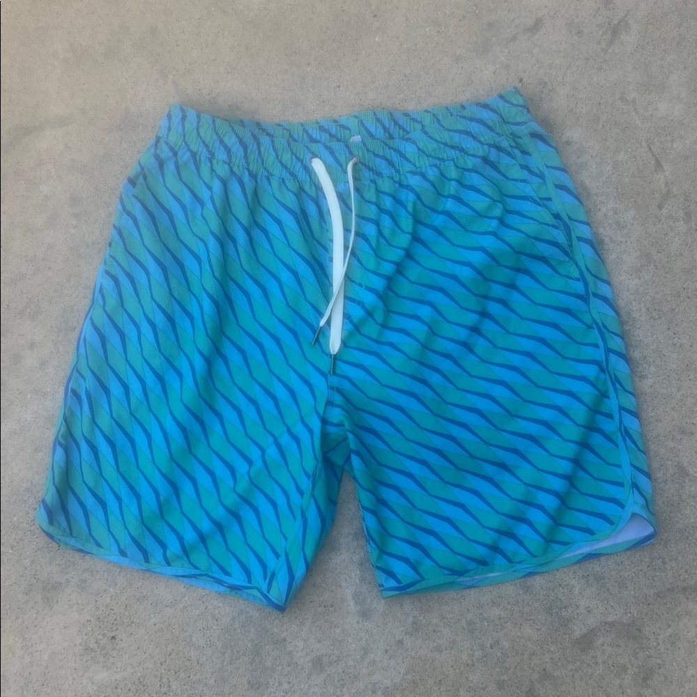 Fair Harbor Men's Blue Wave Design Lined Swim Trunks Size L